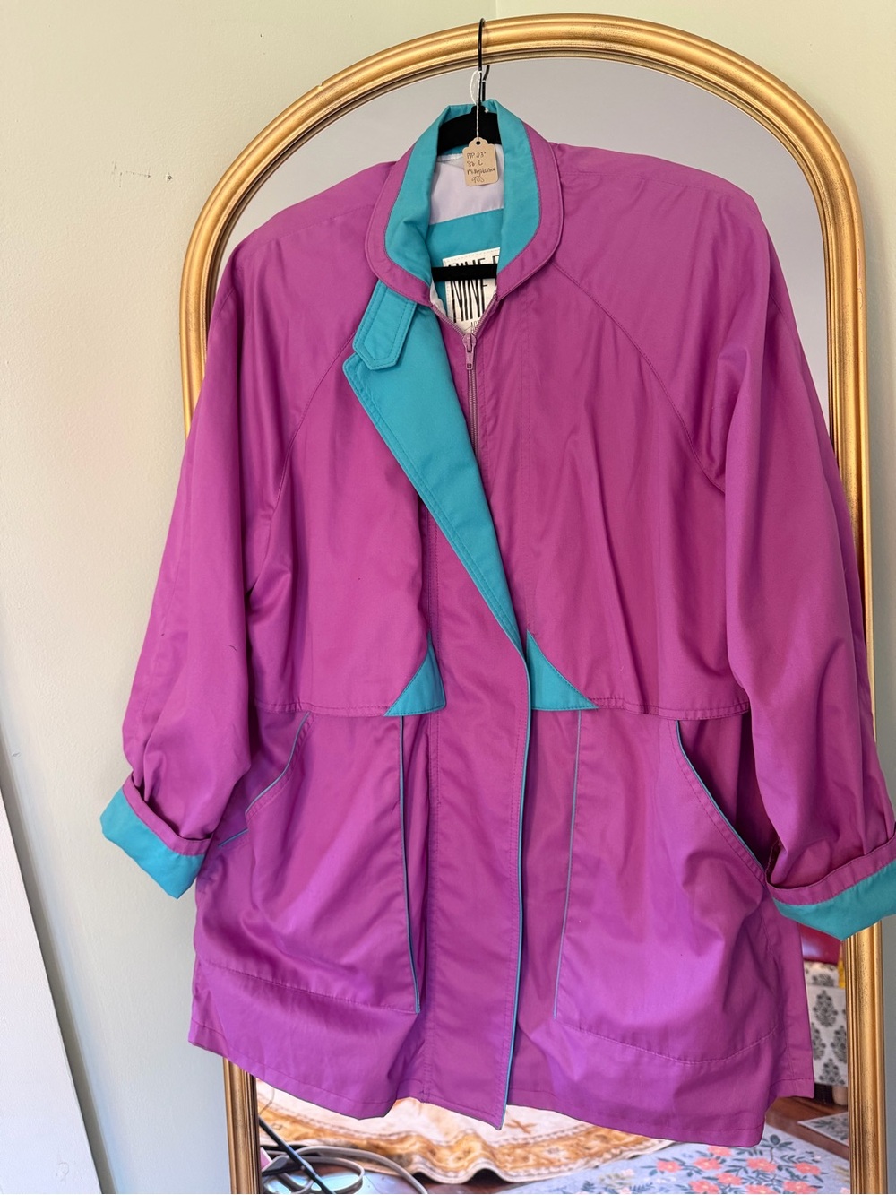 True Vintage Misty Harbor Trench Women's Colorblock Magenta and Teal Jacket